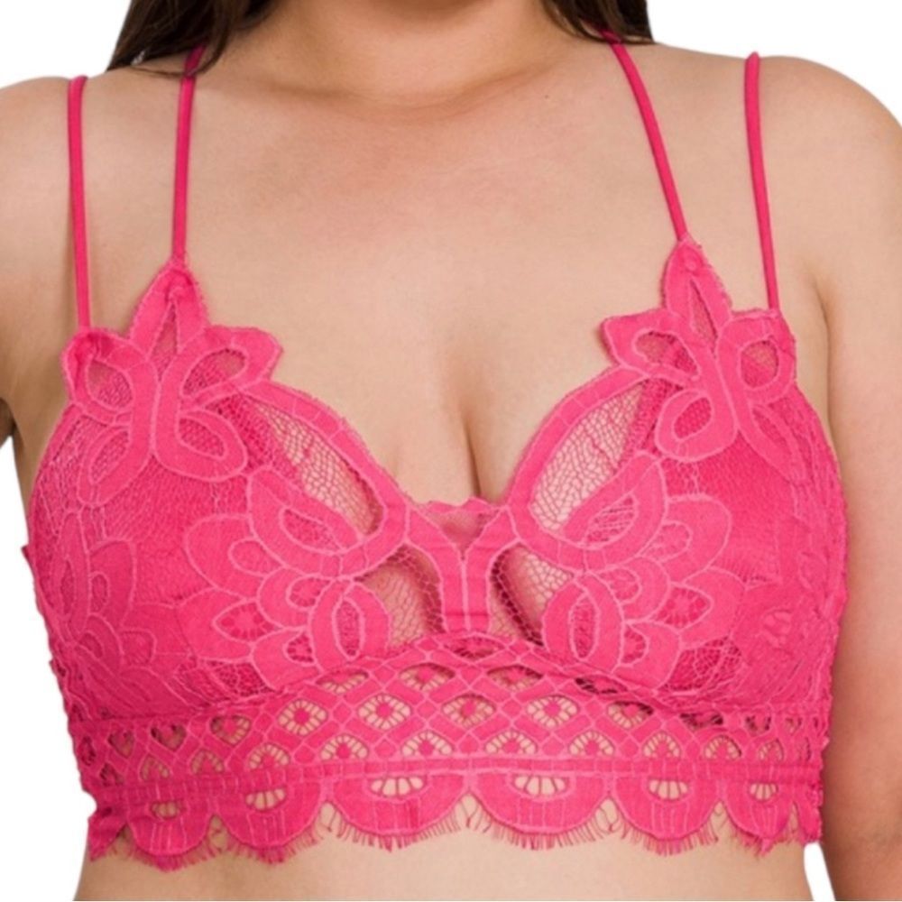 Plus Size Zenana Outfitters Pink Crochet Lace Bralette Plus Size 1X 2X 3…